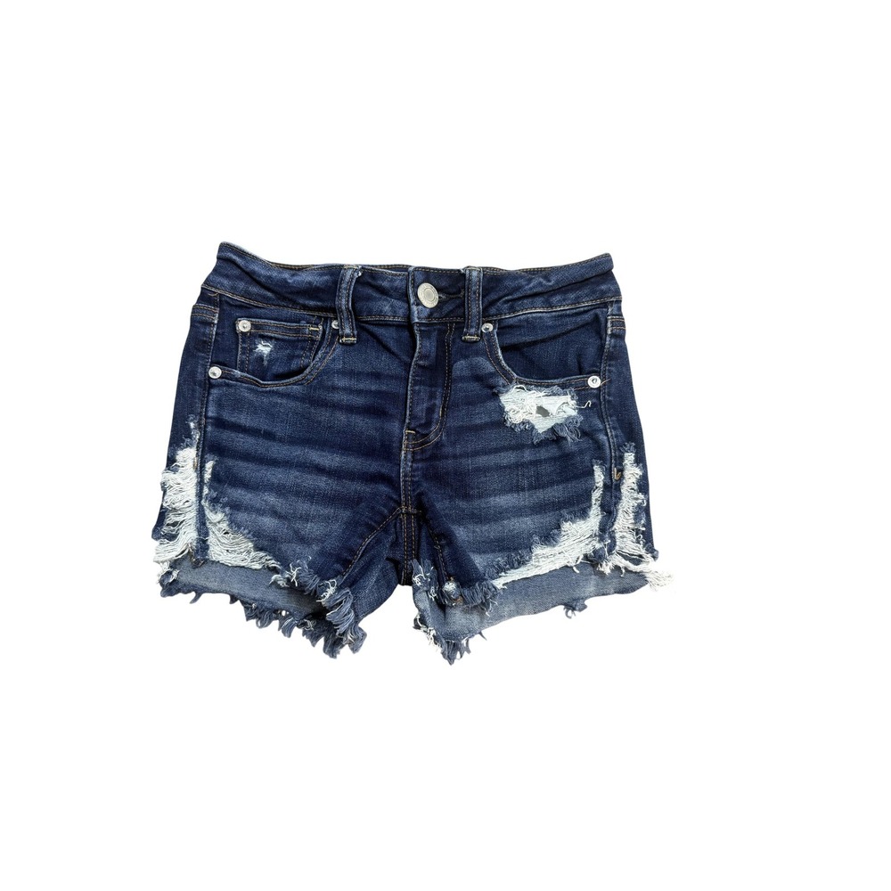 American Eagle Shorts Womens 2 Blue Distressed Stretch Denim‎ Cutoff Frayed Hem